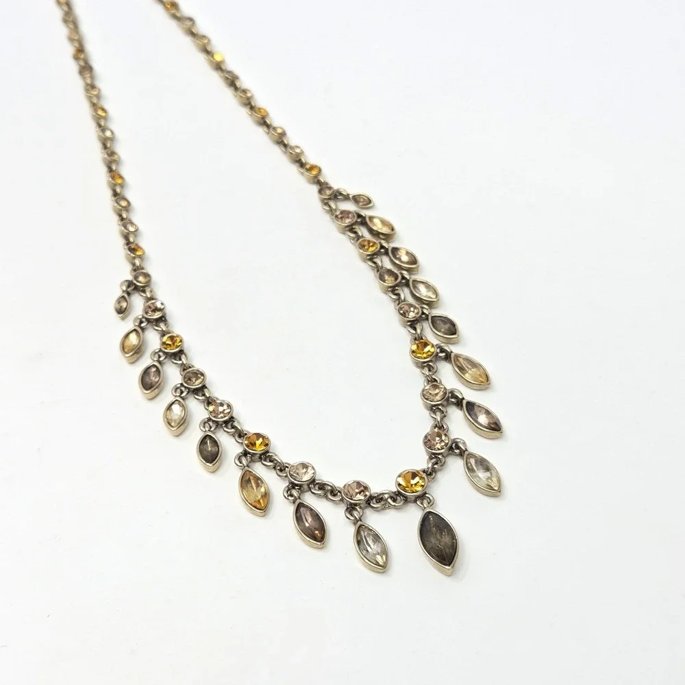 Rhinestone Gold Tone Choker Necklace Multiple Dangles Adjustable‎ Length 16-18